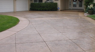 Large tile shaped stamps for a wide angle driveway.